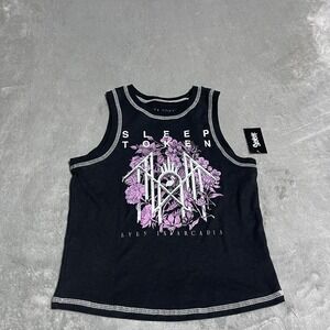Sleep Token Tank Top Womens Medium Black Cropped Stretch Rare Metal Band NEW